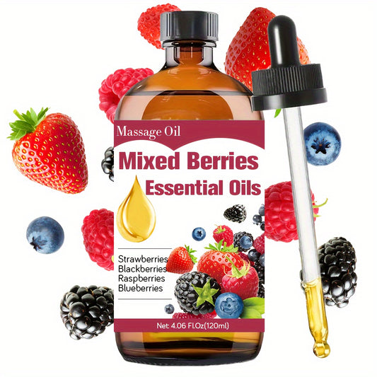 120ml/4.06fl.oz Mixed Berries Essential Oil - with Strawberries, Blackberries, Blueberries - 100% Pure Perfume Oil Care Grade for Hair & Skin Care, Massage, Diffusers Humidifier, Natural Smell, for Men & Women, Meditation, Fragrance Oil