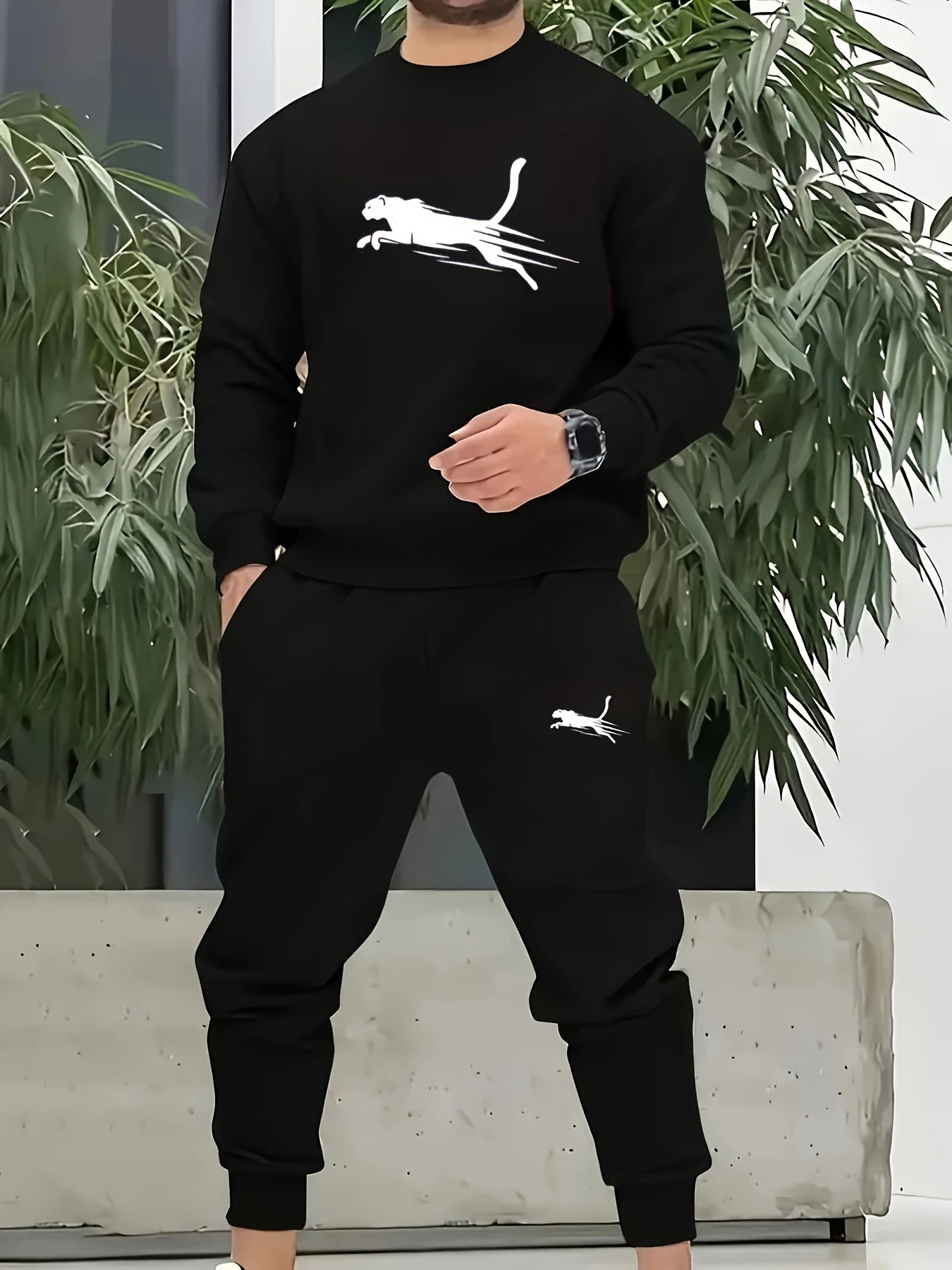 Men'S Casual Sports Suit Sweatshirt And Pants Tracksuit Fashion Logo