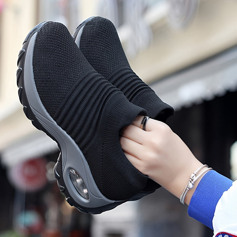 Women's Knitted Socks Shoes, Slip-on Breathable Running Shoes, Air Cushion Casual Walking Shoes For Women & Men