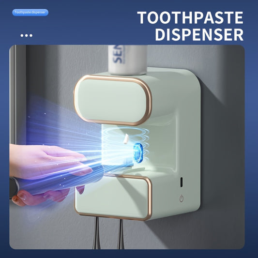 Wall-Mounted Toothbrush Holder with USB Charging, Automatic Toothpaste Dispenser, No-Drill Bathroom Organizer, Plastic Material, Lithium Battery, Ideal for Christmas/Halloween Gift, Toothbrush Holder for Bathroom