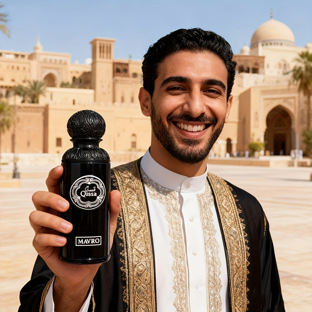 Middle Eastern Dubai Style Woody Spicy Men'S Eau de Toilette, 100ml, Long-Lasting Woody Spicy Scent with Citrus, Pink Pepper, Saffron, Fruity Sugar, Cedarwood, Patchouli Notes, Enhances Charm and Confidence, Black Exquisite Bottle, Ideal for Dates