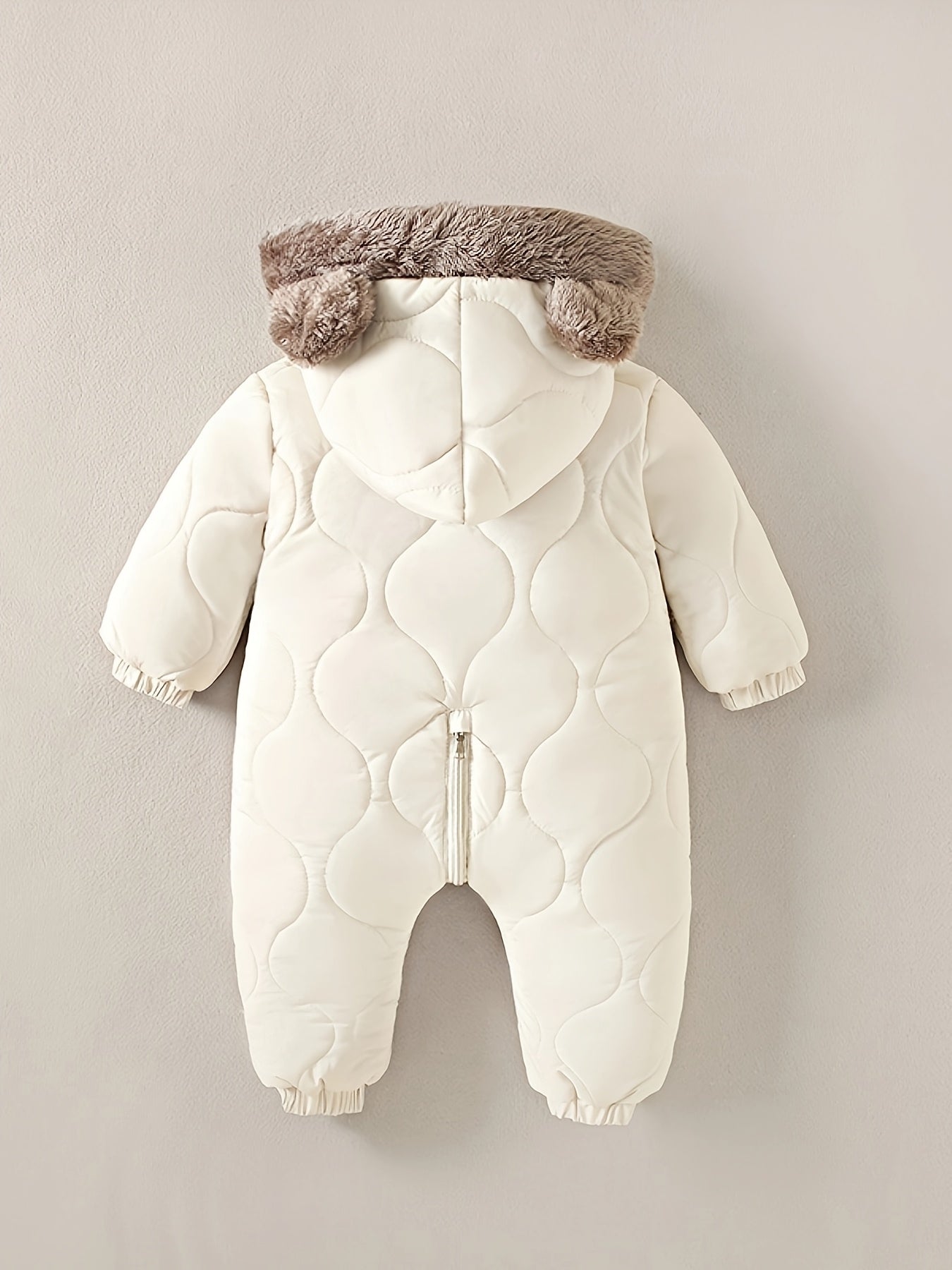 Unisex Snowsuit Winter Warm Fleece-Lined Hooded Romper - Long Sleeve Loose Fit Thermal Outfit for, Hand Wash Only, Solid Color, Perfect for Outdoor