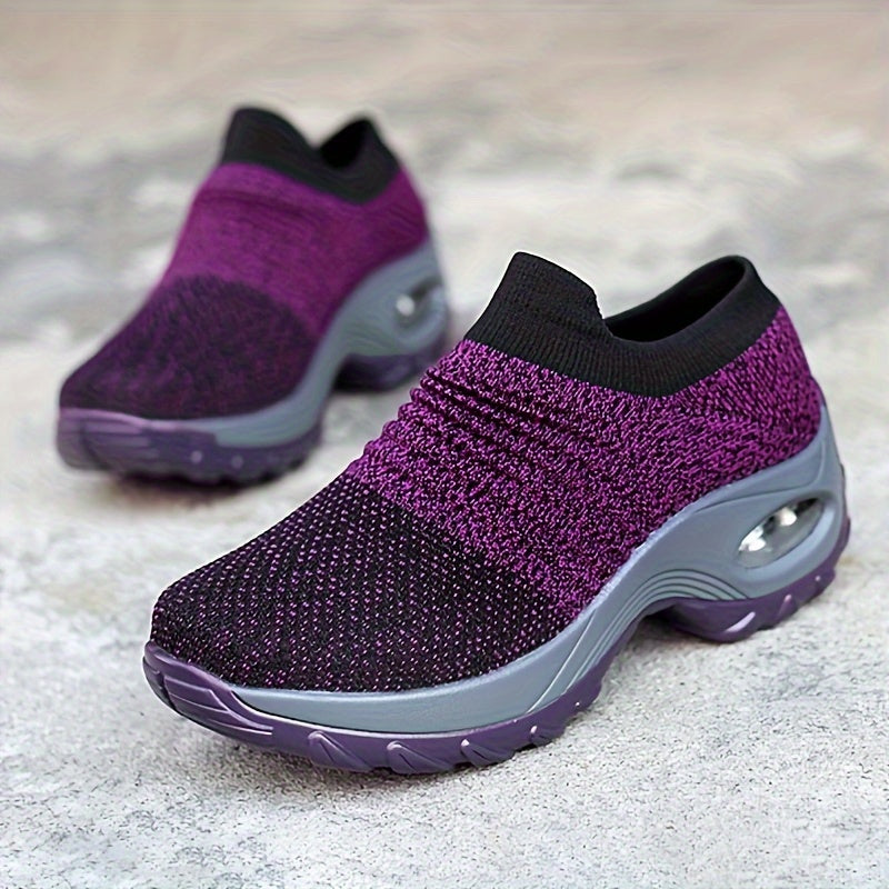 Women's Knitted Socks Shoes, Slip-on Breathable Running Shoes, Air Cushion Casual Walking Shoes For Women & Men