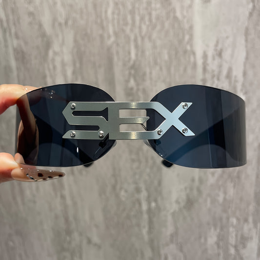 1pc Cyberpunk Futuristic Glasses with "SES" Metal Letter Black Frame - Frameless, Windproof, Stylish for Men and Women, Casual Style, Decorative Glasses, Casual Glasses | Futuristic Design | Durable Glasses