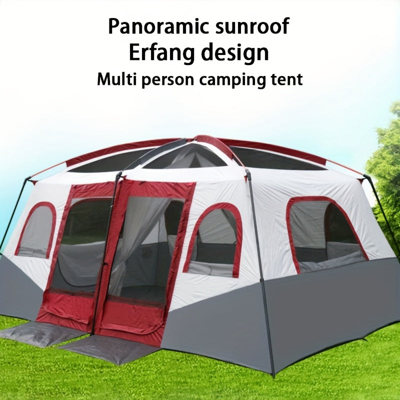 Portable Outdoor Tent | Deluxe Extra Large Double-Layer | Sun & Wind Protection | Includes Green Toilet Tent | Easy Setup | Durable Oxford Cloth & Fiberglass | Ideal for Camping and Travel | Non-Waterproof | Zip Closure | Four-Person Capacity, Camping Te
