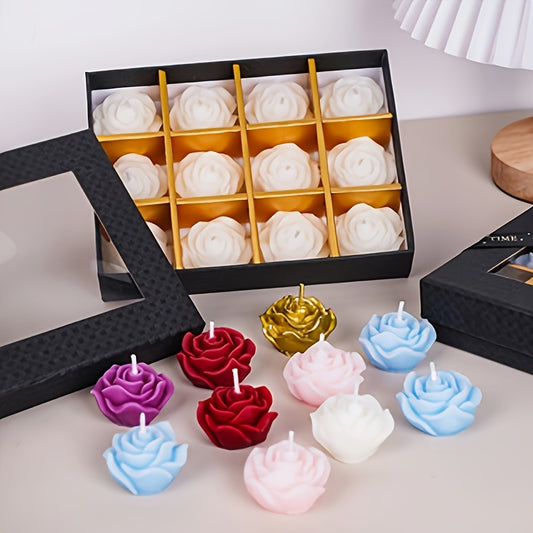 12pcs Exquisite High-End Gift Packaging, Multi-Color Artificial Rose Scented Candles with Pleasant Fragrance, Home Décor, Essential for Ambiance – Perfect for Valentine'S Day & Thanksgiving Gifts