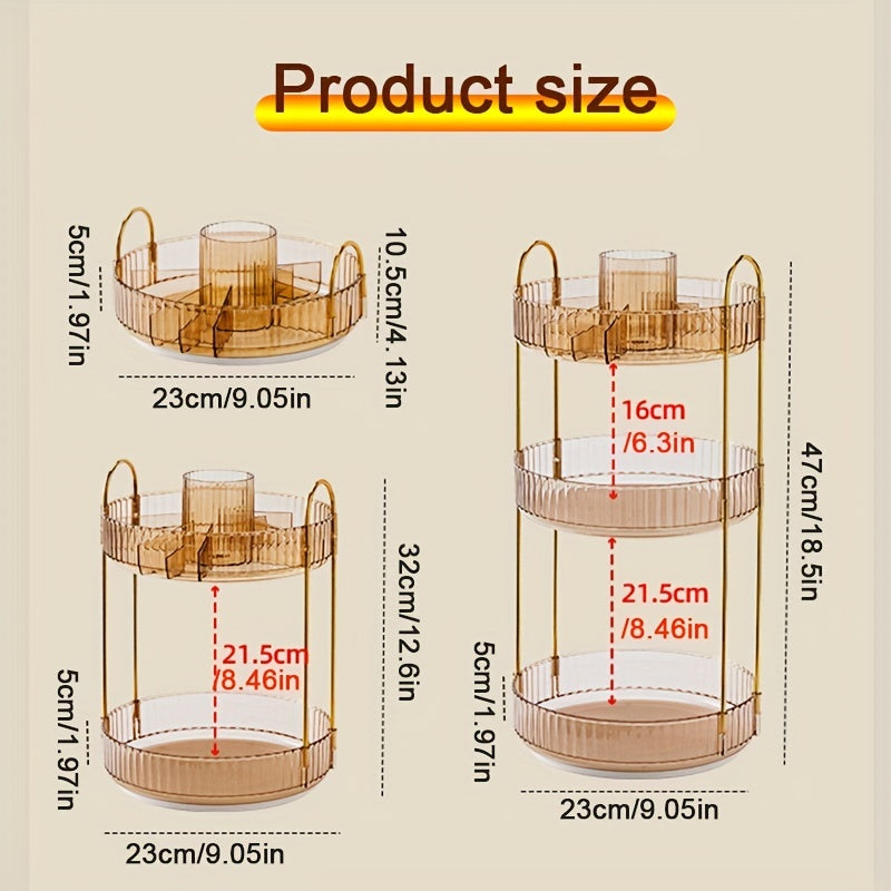 1 Pc Makeup Storage Rack, Modern Round Makeup Storage Rack With Handle For Home, 360° Rotating Makeup Organizer For Bathroom