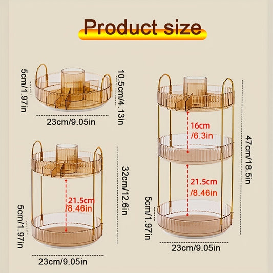 1 Pc Makeup Storage Rack, Modern Round Makeup Storage Rack With Handle For Home, 360° Rotating Makeup Organizer For Bathroom