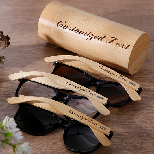 Personalized Engraved Fashion Glasses with Bamboo Wooden Case - Ideal for Weddings, Singles Parties, Birthday Gifts & Father'S Day - Stylish Full Rim Frame, Decorative PC Lenses, Customizable Keepsake, Wedding Gifts, Wedding Accessories, Birthday Gifts,