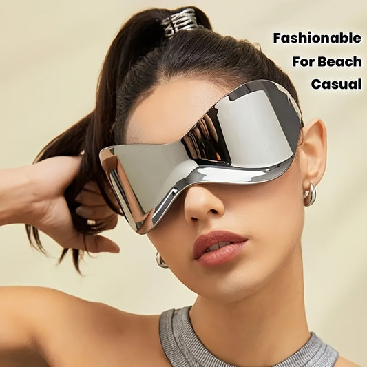 Y2K-Inspired Large Frame Glasses for Women - Stylish Chrome Teardrop Design, Perfect for Beach, Parties, Casual Fashion Accessory, Beach Accessories | Modern Fashion | Chrome Finish