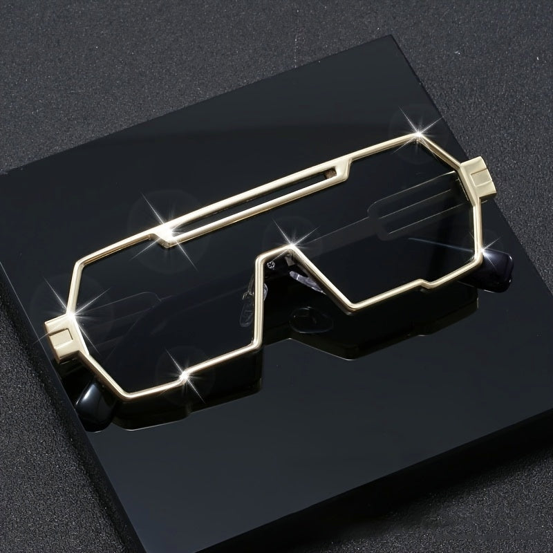 Futuristic Y2K Metal Square Frame Fashion Glasses for Men & Women - Anti-Reflective PC Lenses, Golden-Tone Hollow Temples, Trendy Hip-Hop Style, Perfect for Fashion, Fashion Accessory | Y2K Fashion Accessory | Durable Eyewear, Trendy Glasses