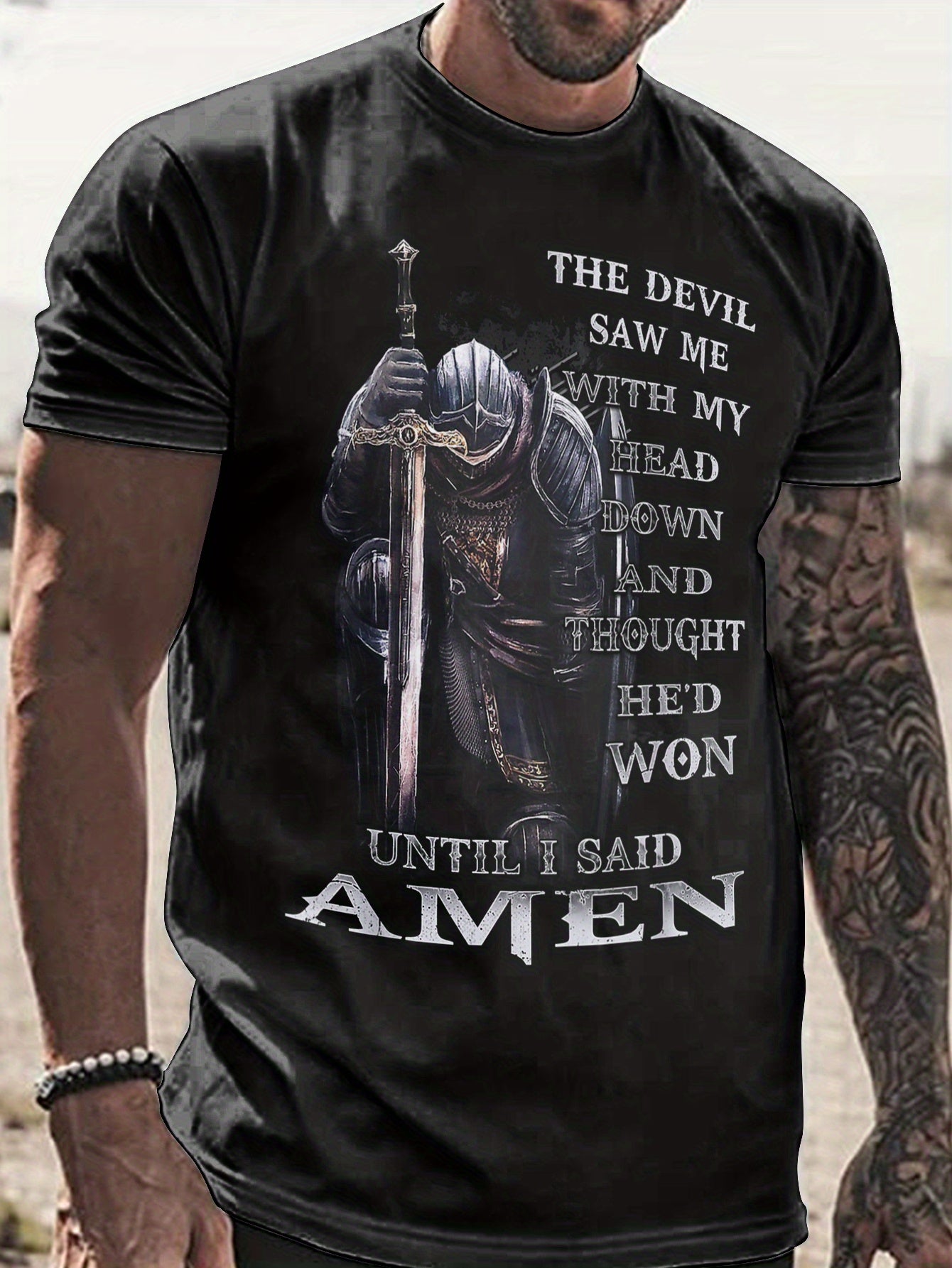 'Until I Said Amen' God Jesus Print T Shirt, Tees For Men, Casual Short Sleeve Tshirt For Summer Spring Fall, Tops As Gifts