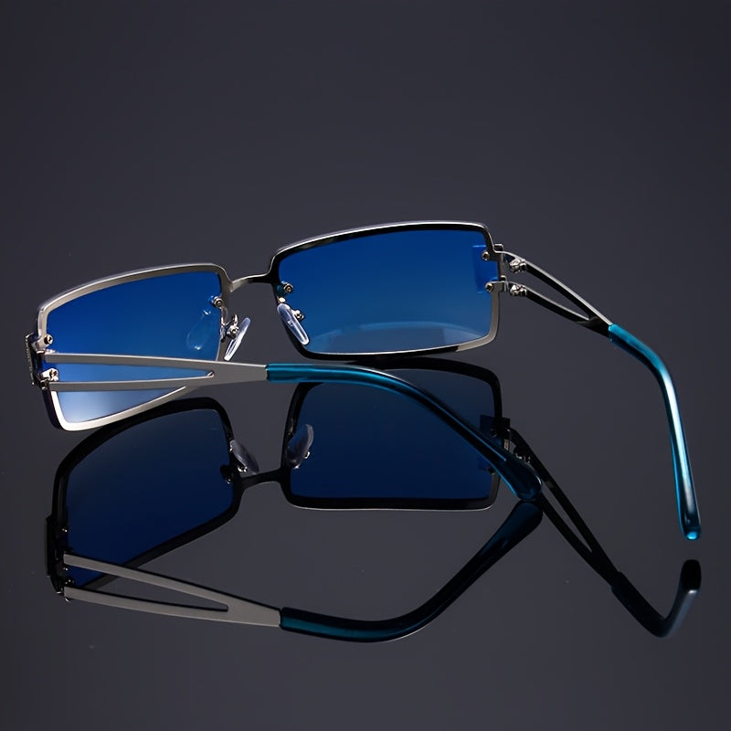 Stylish Blue Oversized Hip-Hop Party Glasses for Women and Men, Luxurious Square Rhinestone-Decorated Design, Metal Frame, PC Lenses, Fashion Accessories|Rhinestone Embellished|Durable Eyewear