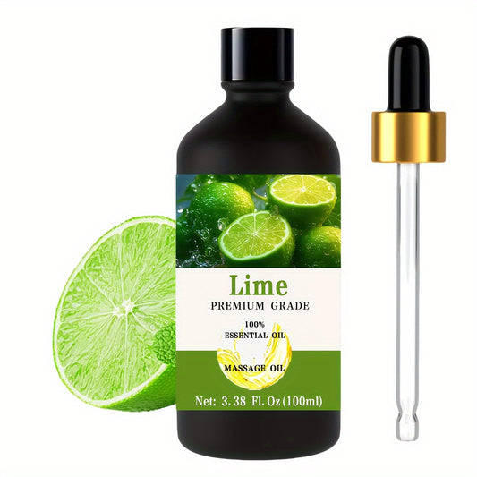 Premium Grade Lime Essential Oil, 3.38fl.oz (100ml) - 100% &, Moisturizing with Vitamin C, Shea Butter for Hair & Skin Care - Hypoallergenic, Long-Lasting Citrus Scent for Diffusers, Humidifiers, Relaxing Massages -
