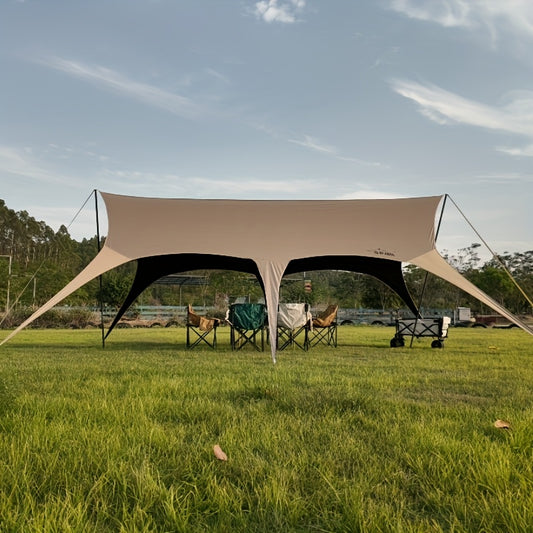 Khaki Black Coated Portable Easy-to-Install Tail-Shaped Outdoor Camping Canopy, No Windproof Rope Required, Quick Setup, Suitable for Park, Forest, Outdoor Travel Camping