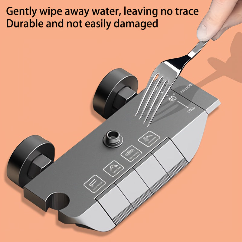 Luxury Space Aluminum Shower System with Dual-Function Handheld and Rainfall Shower Head, Wall-Mounted, Square Design, Brushed Finish - Includes Adjustable Temperature Control and Multi-Hook Rack for Bathroom Upgrade, Shower Accessories, Sleek