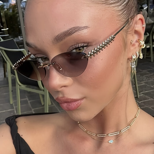 Rivet Triangle Cat Eye Metal Frameless Beveled Edge European and American Fashion Premium Glasses