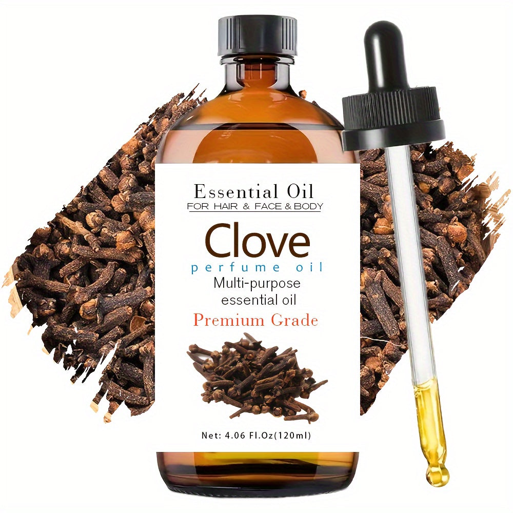 100% Pure Clove Essential Oil 120ml/4.06fl.oz - Premium Grade Moisturizing Oil for Nail, Hair & Light Beige Care, Massage, Diffusers, Humidifiers, Meditation - Fresh Fragrance, All Light Beige Types, Men & Women, Natural Humidifier, Amber Glass Bottle, N