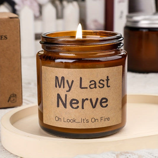 1pc "My Last Nerve" Humorous Lavender Soy Wax Candle - 3.5oz, Perfect for Relax & Home Decor, Ideal Christmas Gift for Mom & Friends, Wedding & Tabletop Ambiance Enhancer