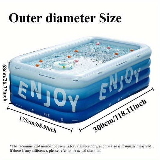 1 Large Oval Inflatable Pool 3-Layer Thickened Sea Blue Indoor/Outdoor Use for Family Gatherings, Suitable for 10 or More People, Summer Vacation, BBQ, Music Festival, Festive Events, Durable Multi-Purpose Water Park High-Quality Portable Outdoor Swimmin