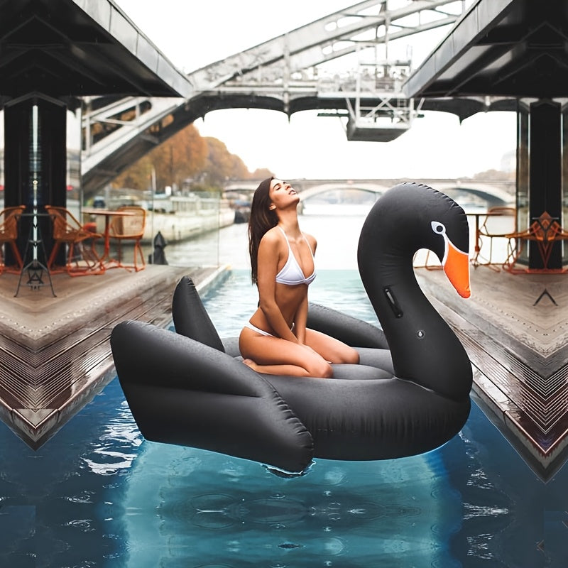 1pc Black Swan Inflatable Float for Pool Party, Beach & Water Sports - Durable PVC Material, Lightweight & Sturdy Design for Adults & Youngsters, Perfect for Labor Day, Easter, Water Festival, 4th of July, Pool Party Accessory | Reclining Water Lounge |