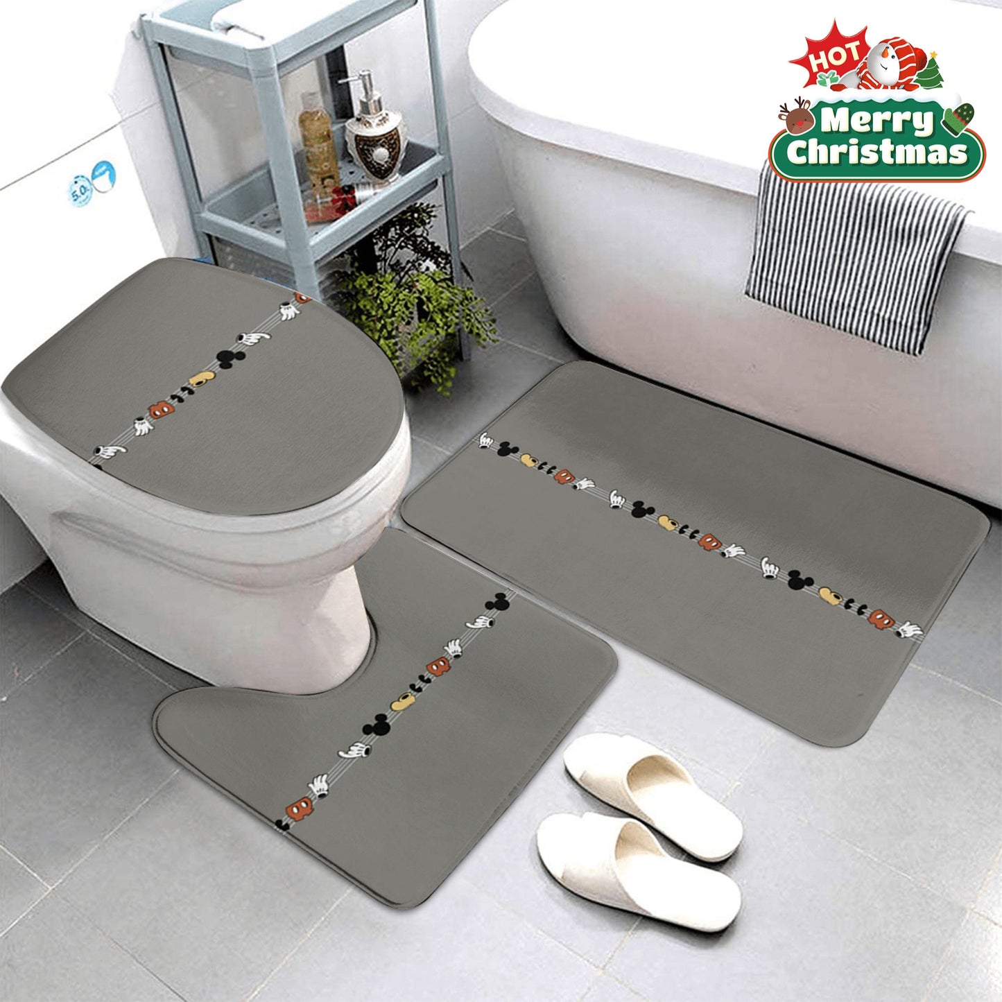 3pcs Disney Mickey Mouse Print 3pcs Bathroom Mat Set, Bathroom Mat, Toilet Seat Mat, Toilet U-pad, Disney Fan Gift, Christmas Decoration, Birthday Gift, Anniversary Gift Home Decor
