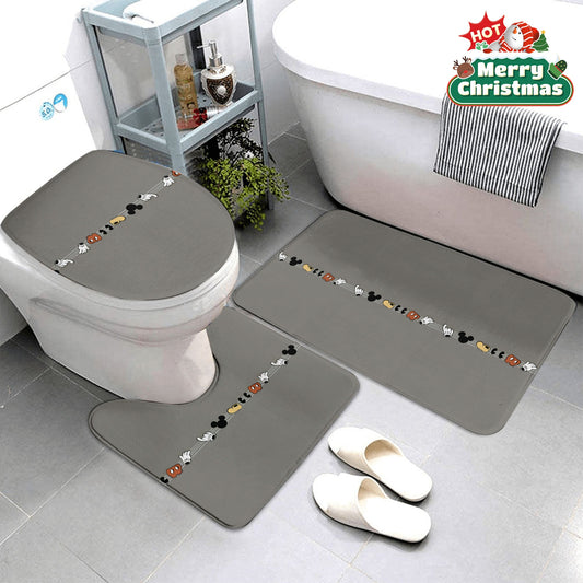 3pcs Disney Mickey Mouse Print 3pcs Bathroom Mat Set, Bathroom Mat, Toilet Seat Mat, Toilet U-pad, Disney Fan Gift, Christmas Decoration, Birthday Gift, Anniversary Gift Home Decor