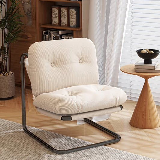 Modern Minimalist White Corduroy Armchair with Metal Frame - Ergonomic Recliner for Living Room, Bedroom, or Balcony - Soft Cushioned Seat & Backrest, Durable & Easy-Clean Fabric, Perfect for Reading, Relaxing, or Lounging, Recliner Chair, Bedroom Seatin