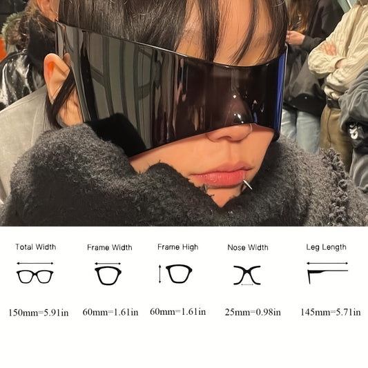Futuristic Y2K Integrated Eyewear for Men & Women - Stylish Oversized Shield Glasses with Transparent Lenses, Frame & PC Lenses, Perfect For, Activities