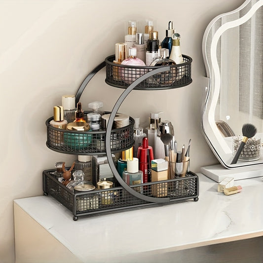Varnished Metal Cosmetic Storage Rack, Lightweight No-Installation Makeup Organizer, Bathroom Countertop Shelf for Lipstick and Skincare Products | Available in 2 Colors | Modern Cosmetic Holder | Metal Organizer, Vanity Accessory