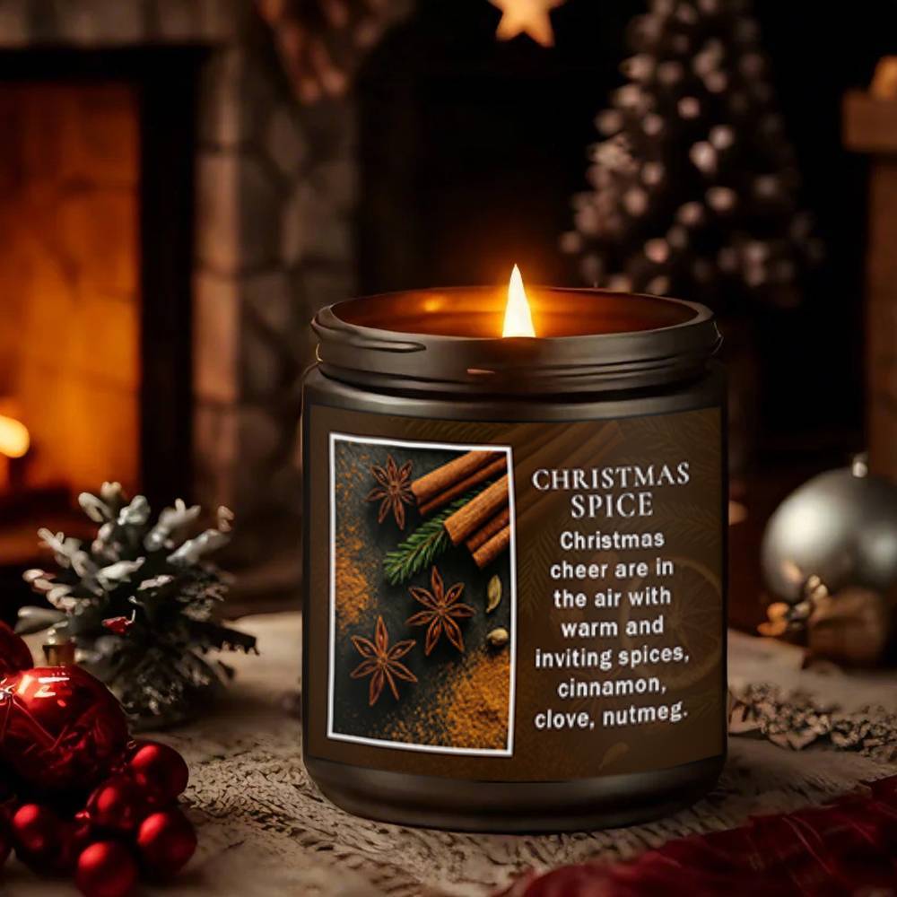 1pc Long-Lasting Lavender Scented Candle - Christmas Spice with Star Anise, Cinnamon, Clove, Nutmeg, Pine - Soy Wax Holiday Candle in Bottle - for Home, Office, Party Decor - Ideal Christmas Gift for Women, Men, Family - Festive Ambient Lighting, Cozy Wi