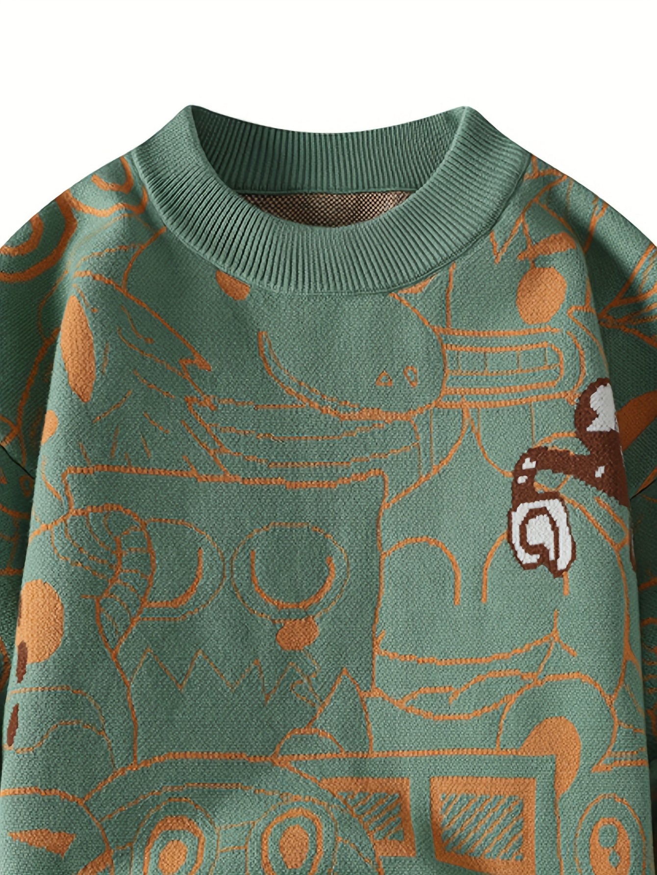 Men'S Cozy Geometric Pattern Sweater - Thick, Warm Pullover with Brown & White Design, Long Sleeves, Round Neck, Perfect for Fall/Winter Casual Wear, Casual Winter Wear | Trendy Pullover | Acrylic Knitwear, Men Sweater/cardigan/sweatshirt, Men Clothes