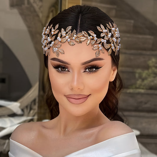 Elegant Vintage Bridal Tiara Headpiece with Leaf & Floral -Accented Band, Imitation -like Beads - Wedding Hair for Brides, Bridesmaids, Prom, Queen/Princess Attire - Durable Alloy Hair Accessory, Bridal Headband, Headband For Women, Headbands Women, Head