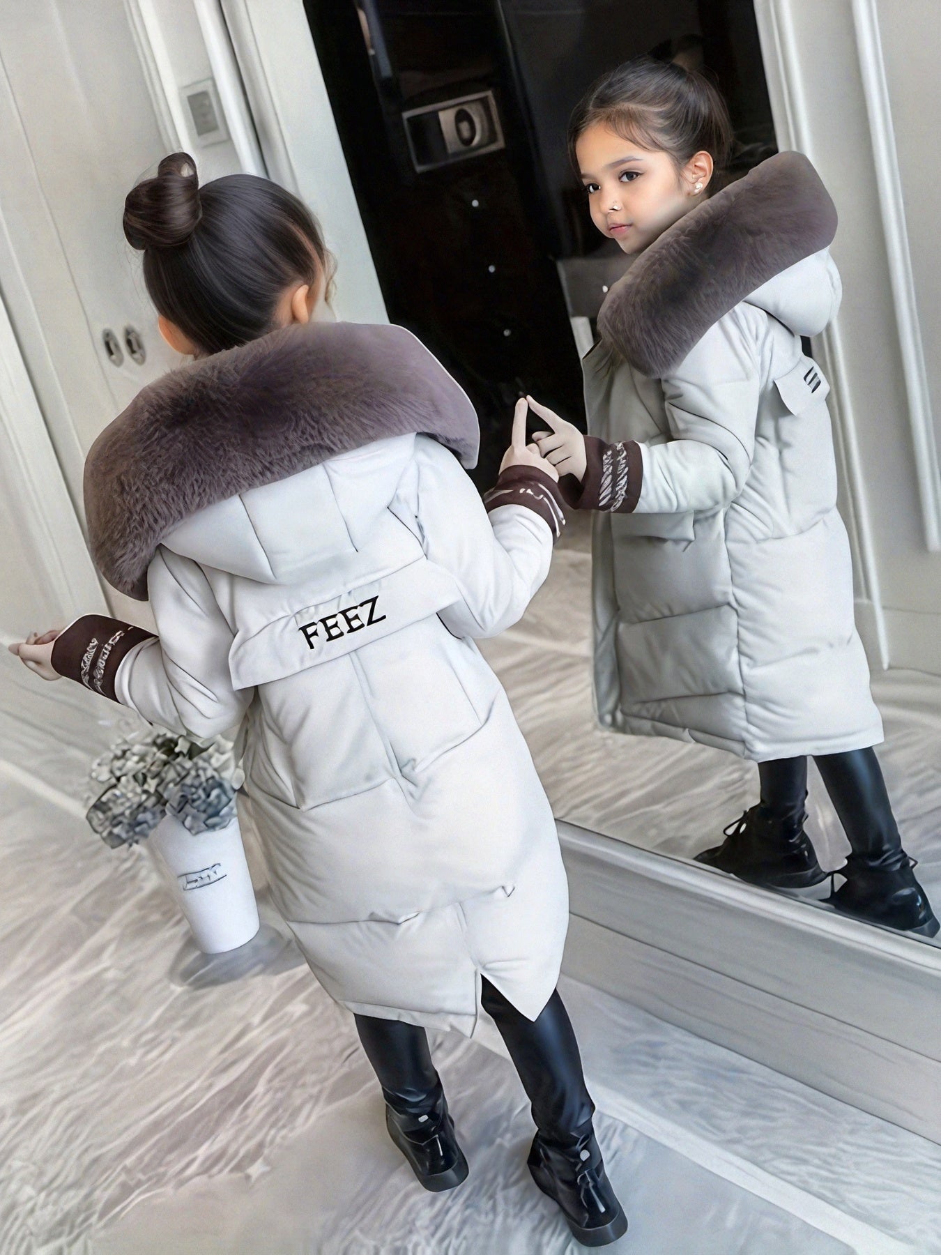 Girls' Medium-Length 2023 Winter Coat, Korean Style Thickened Snow Jacket for Kids