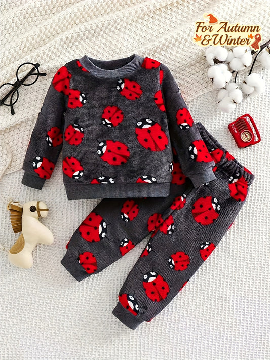 Boys' Christmas Fashionable and Cute Autumn and Winter Thickened Flannel Suit Children's Warm New Suit Pajamas