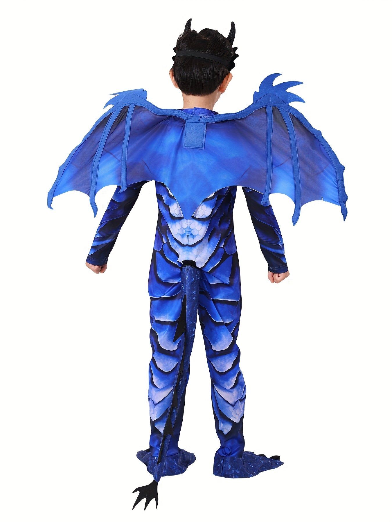 Kids' Blue Western Dragon Dress-Up Set (Jumpsuit + Wings + Headpiece + Tail) Halloween Carnival Theme Outfit / Back-to-School Season Playwear
