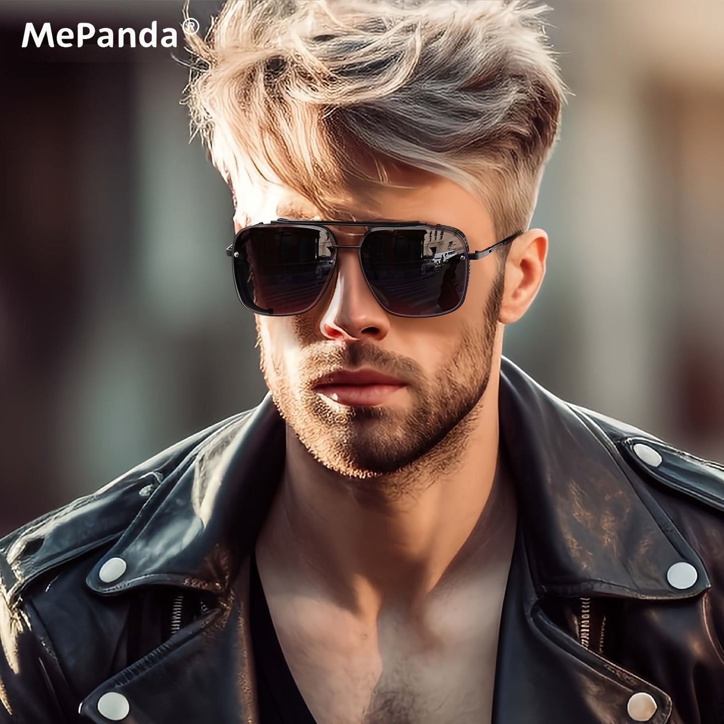 MePanda Vintage Square Metal Double Beam Fashion Glasses - Chic Retro Fashion with Golden-Tone Frame & Blue-Tinted Lenses, Stainless Steel, Includes Protective Case - Ideal for Casual Wear