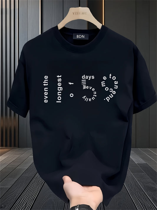 Men'S Heavyweight Cotton Graphic T-Shirt - White Crew Neck Short Sleeve Tee with Bold Letter Print, Regular Fit Casual Summer Top for Daily Wear & Holidays, Holiday Apparel, Korean Fashion Style, Comfortable Fit Shirt, Holiday Clothing, Streetwear Style,