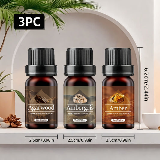 Wooden Scented Essential Oil Diffuser with 3 Bottles - Halloween Gift, Candle, Humidifier, and Home Fragrance Refill for Car or Household Use, Best for Christmas, Agarwood Oil For Men, Ambergris Oil, Amber Oil, Bonita Himalayan Oil, Aroma Oil Diffuser, E