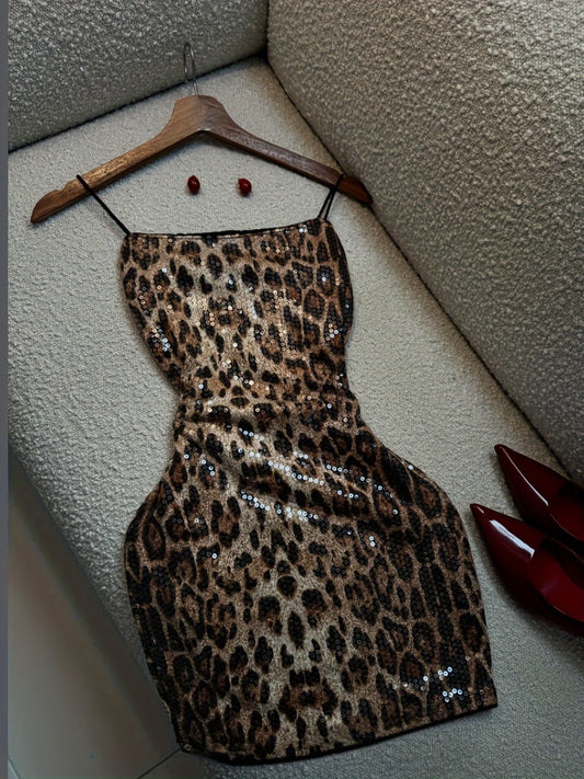 Women'S Sexy Leopard Print Dress - Slim Fit Bodycon Party & Everyday Outfit, V-Neck Spaghetti Strap Evening Gown for Nightclub, Date, Formal Events - Elegant Special Line Collection