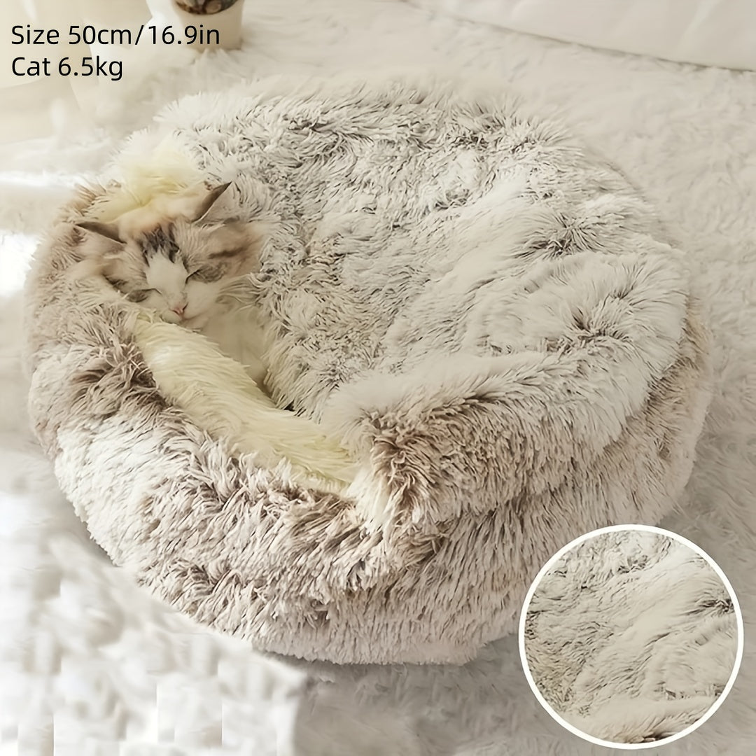 Warm Winter Lodge-Style: Plush 2-in-1 Cat Nest & Bed for Cozy Comfort