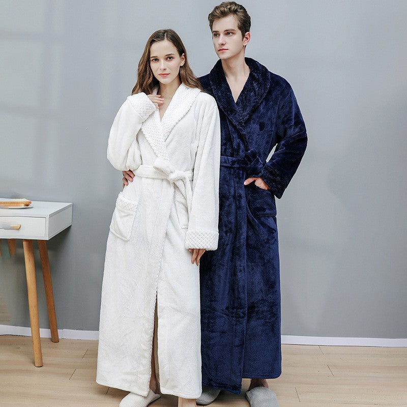 His & Hers Fleece-Lined Flannel Bathrobes - Extra Long Winter Robes with Pockets, Striped Anti-Fade Design, Soft Cozy Couples Pajamas for Cold Weather Home Lounging, Comfortable Loungewear, Rustic Country Style, Durable Loungewear, Plush Material