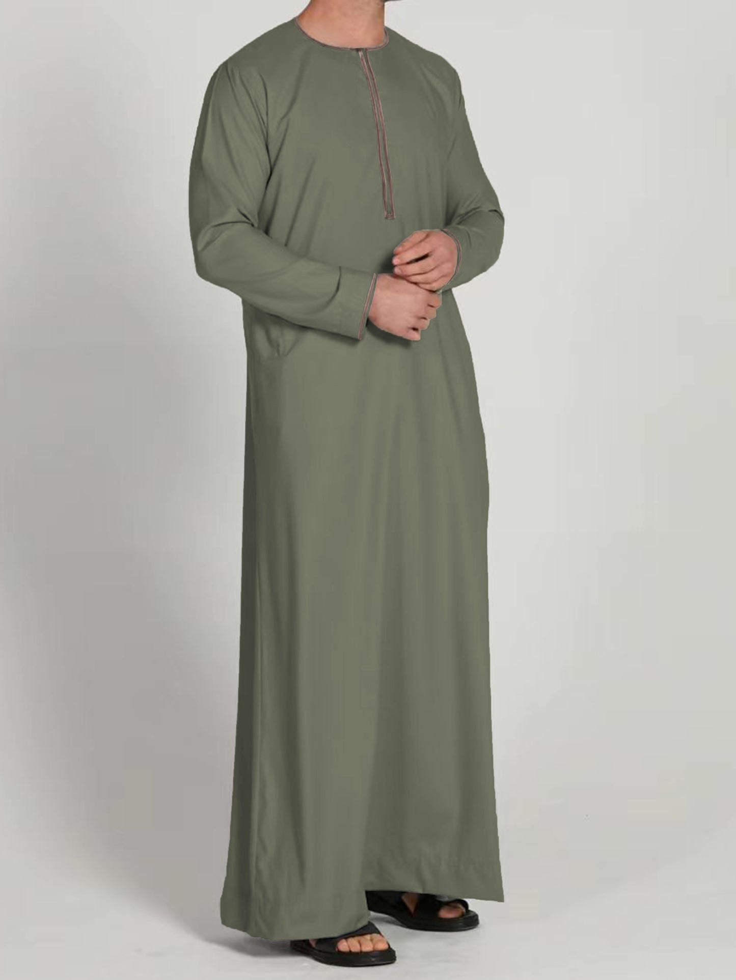 Eid Al-Adha Men's Ethnic Long Sleeve kandura, Arabic Long Gown Thobe For Men
