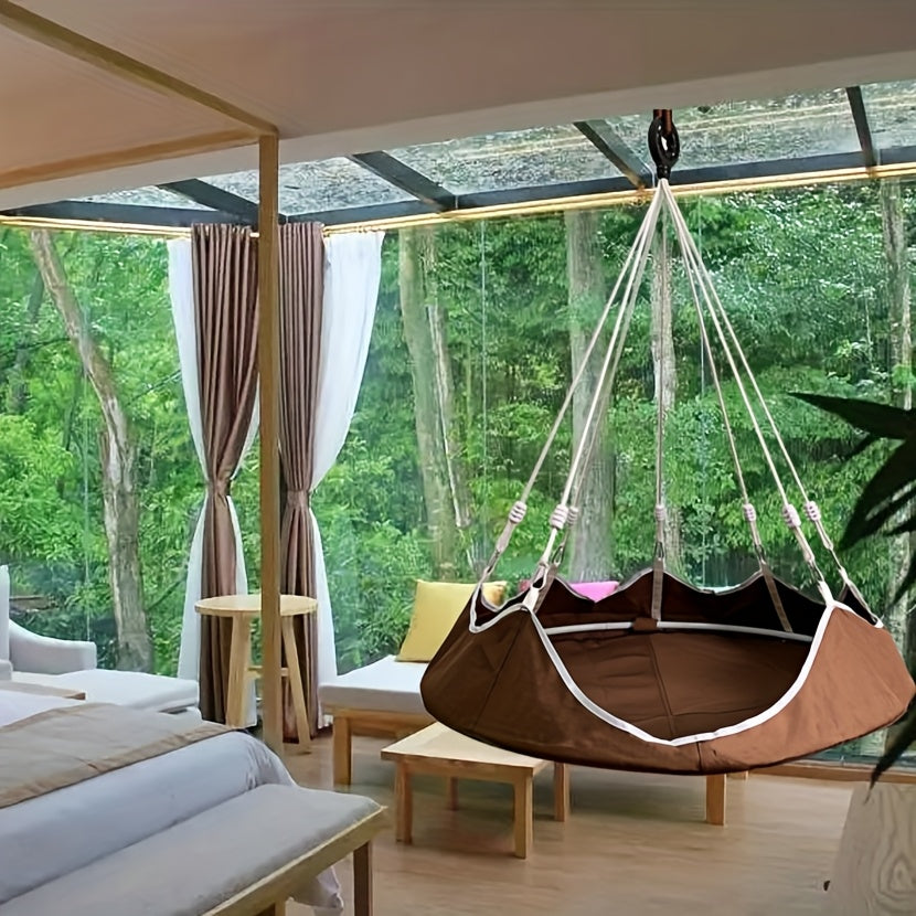 Durable Oxford Fabric Hammock Chair with High-Strength Steel Frame - Round Swing Bed for Indoor/Outdoor Use, Perfect for Patio, Garden, and Camping, White, Hammock Swing Chair, Garden Relaxation, Modern Hammock, Hammock For Bedroom, Hanging Chair