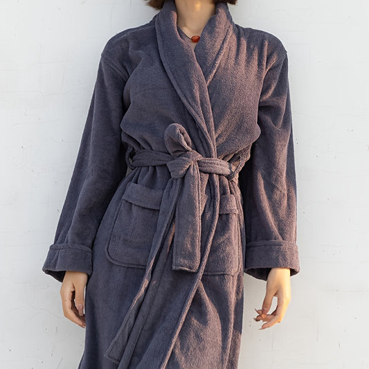 Heavyweight 100% Cotton Bathrobe for Men & Women - Quick-Dry Absorbent Long Robe with Plush Pockets, Soft Lined Interior, Machine Washable, All-Season Luxury Spa & Lounge Wear, Comfortable Loungewear, Modern Robe, Simple Elegant Design, Quickdry Fabric