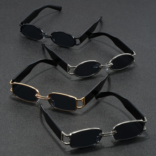 4 Pairs of Men's Metal Oval Square Trendy Narrow Frame Retro Versatile Punk Fashion Glasses Suitable for Daily, and Street Use
