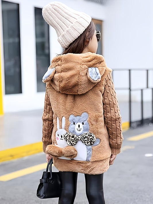 Girls' Autumn and Winter Fashion Hooded Embroidery Jacket Thickened Warm Coat