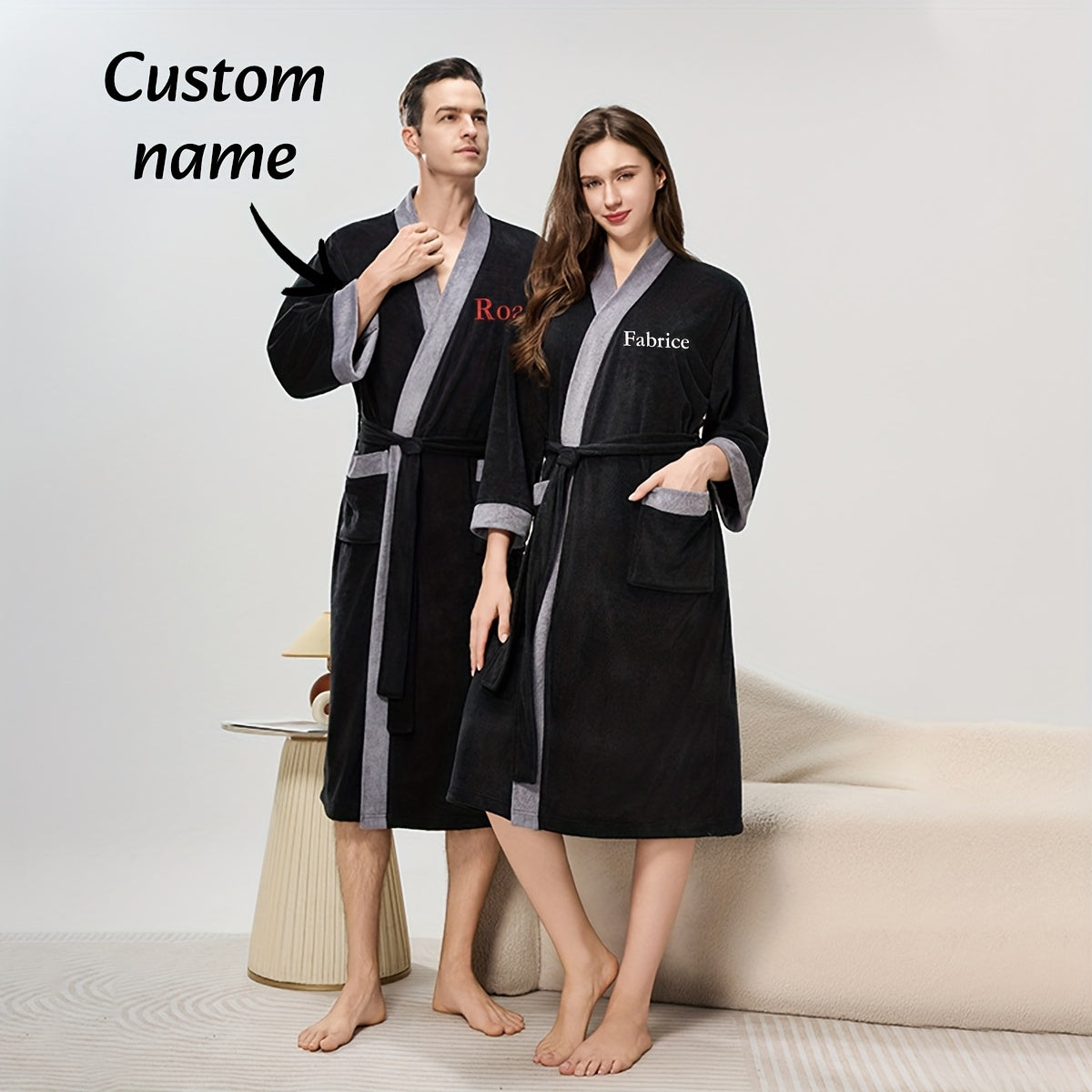 Personalized Embroidered Bathrobe Duo - Luxurious Winter Pajamas for Him And Her, Incredibly Soft Sleepwear for Chilly Evenings, a Romantic Gift for Anniversaries, Valentine'S Day Or Christmas, Comfortable Home Attire, Sweetheart Sleep Ensemble, Essentia