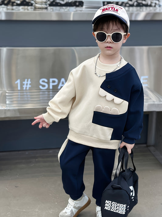 Boys' Teeth Set 2025 Spring/Fall New Stylish Casual Sweatshirt Two-Piece Outfit Cartoon Clothes, Perfect for, Boys Outfit Sets, Boys Sets, Boys Co Ord Set, Stylish Clothes For Boys, Little Boys Clothes, Boys Set Clothes, Boys Sweatshirts, Track Suit For