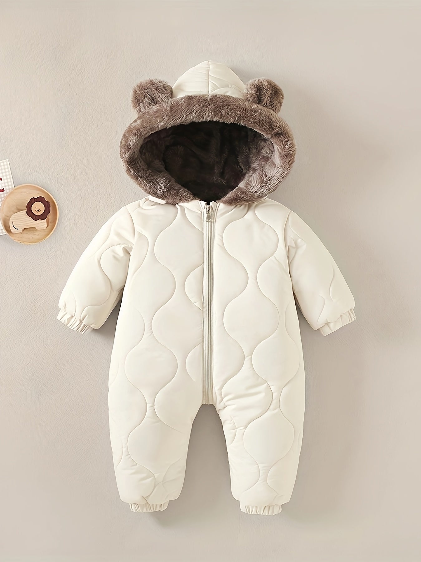 Unisex Snowsuit Winter Warm Fleece-Lined Hooded Romper - Long Sleeve Loose Fit Thermal Outfit for, Hand Wash Only, Solid Color, Perfect for Outdoor